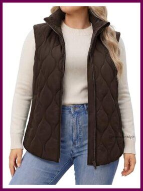 Plus Size Quilted Puffer Vest Lightweight Zip Up Sleeveless Jacket
